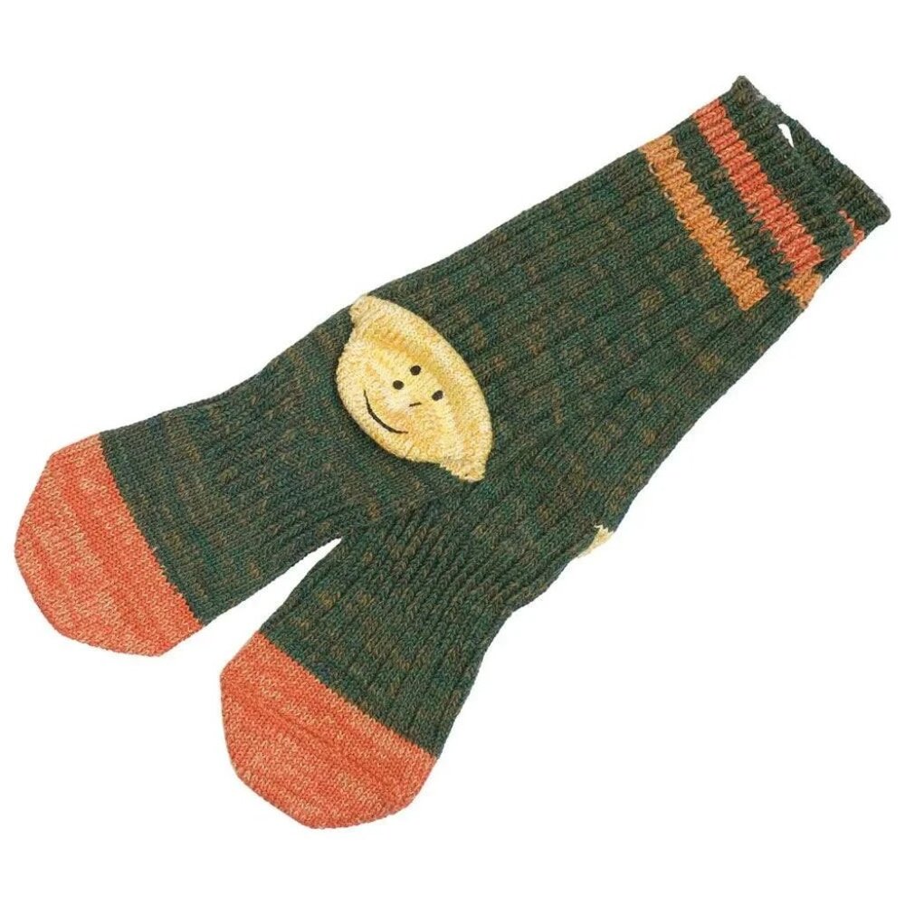 Kapital Japan Knit Green & Orange Heather Smiley Socks - Made in Japan